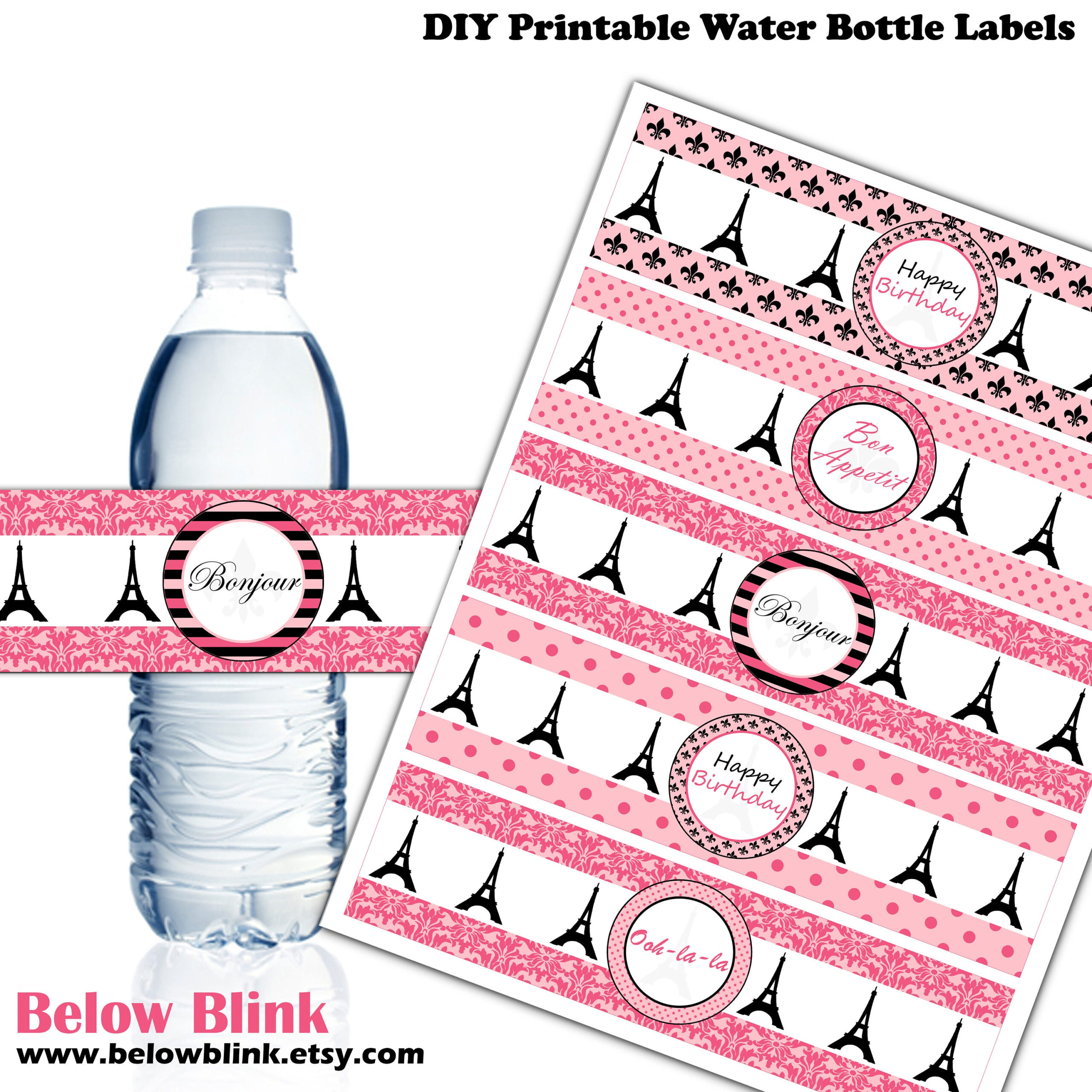 Paris Water Bottle Labels, Ooh La La Theme Party Decor, Bon with Free Printable Paris Water Bottle Labels