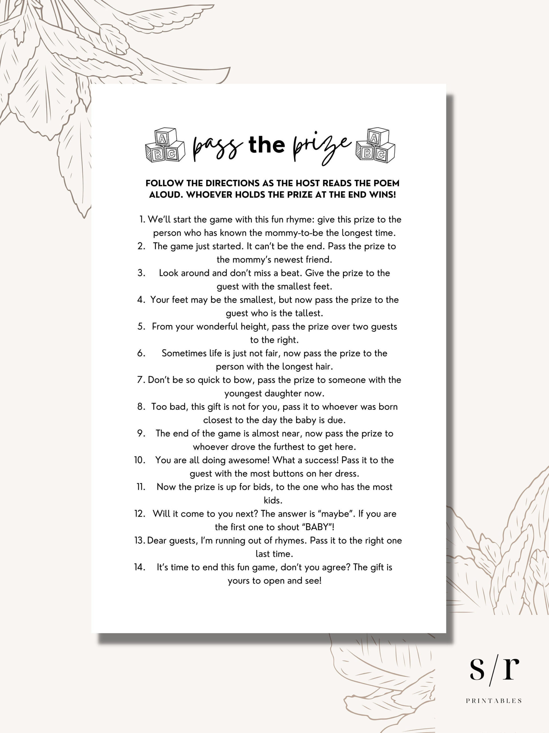 Pass The Prize Poem Game, Printable Baby Shower Games, Minimalist with regard to Pass the Prize Baby Shower Game Free Printable