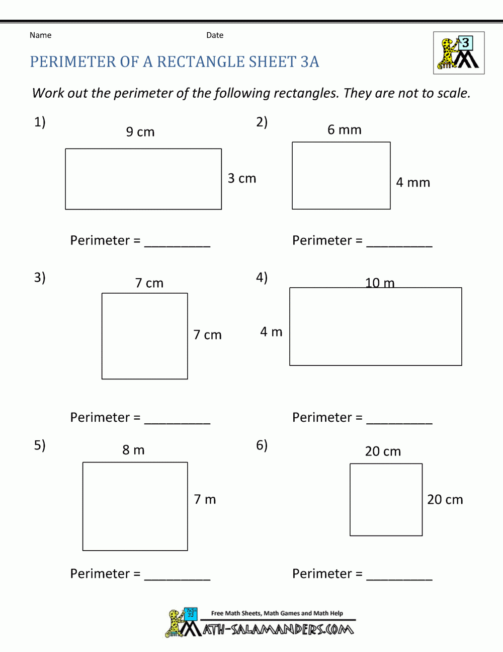 Perimeter Of A Rectangle regarding Free Printable Perimeter Worksheets 3rd Grade