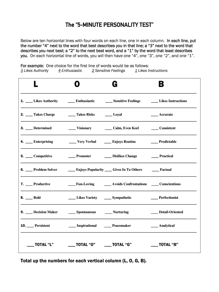 Personality Online - Fill Online, Printable, Fillable, Blank inside Free Printable Personality Test For High School Students