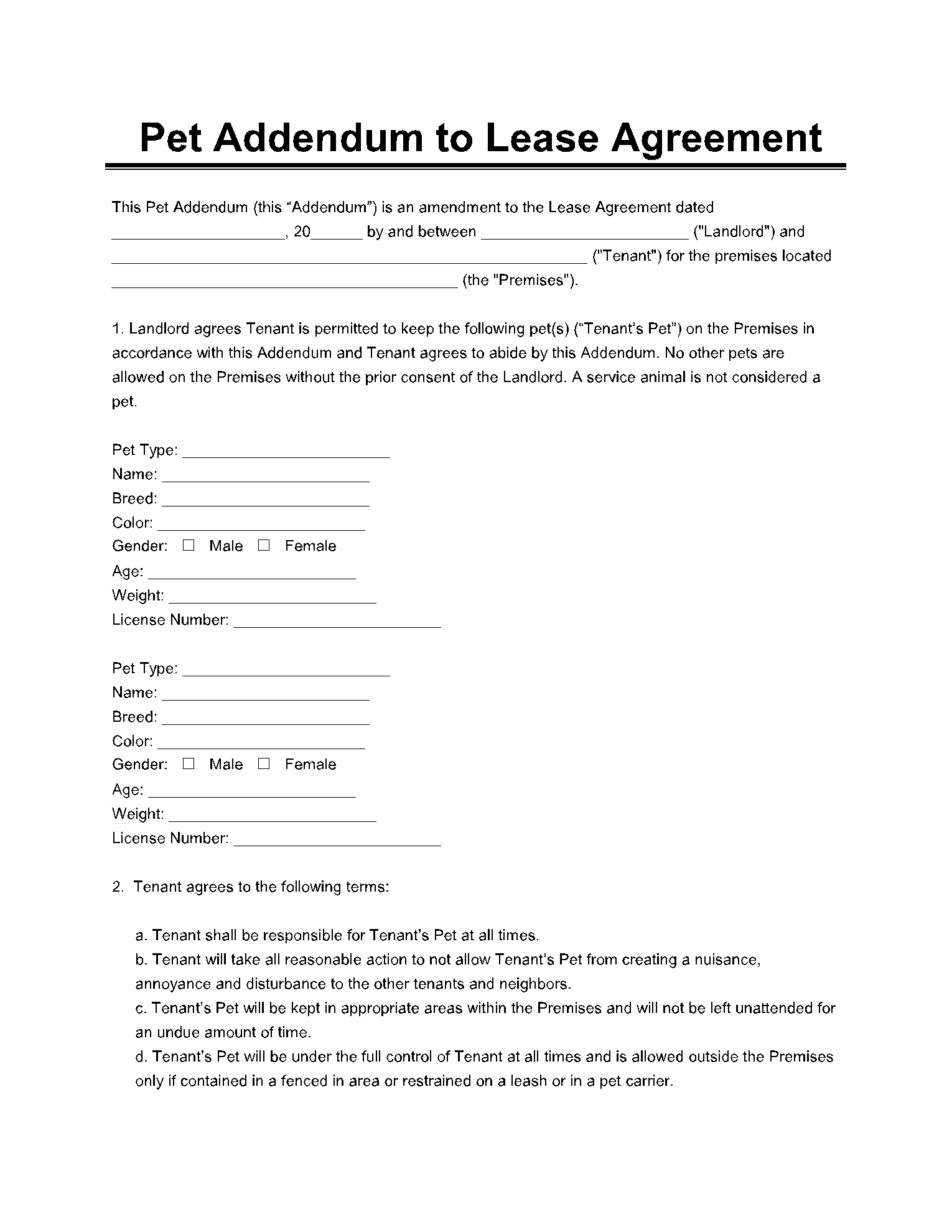 Pet Addendum: Get Free Sample Now (2021 Updated) - Cocosign throughout Free Printable Pet Addendum