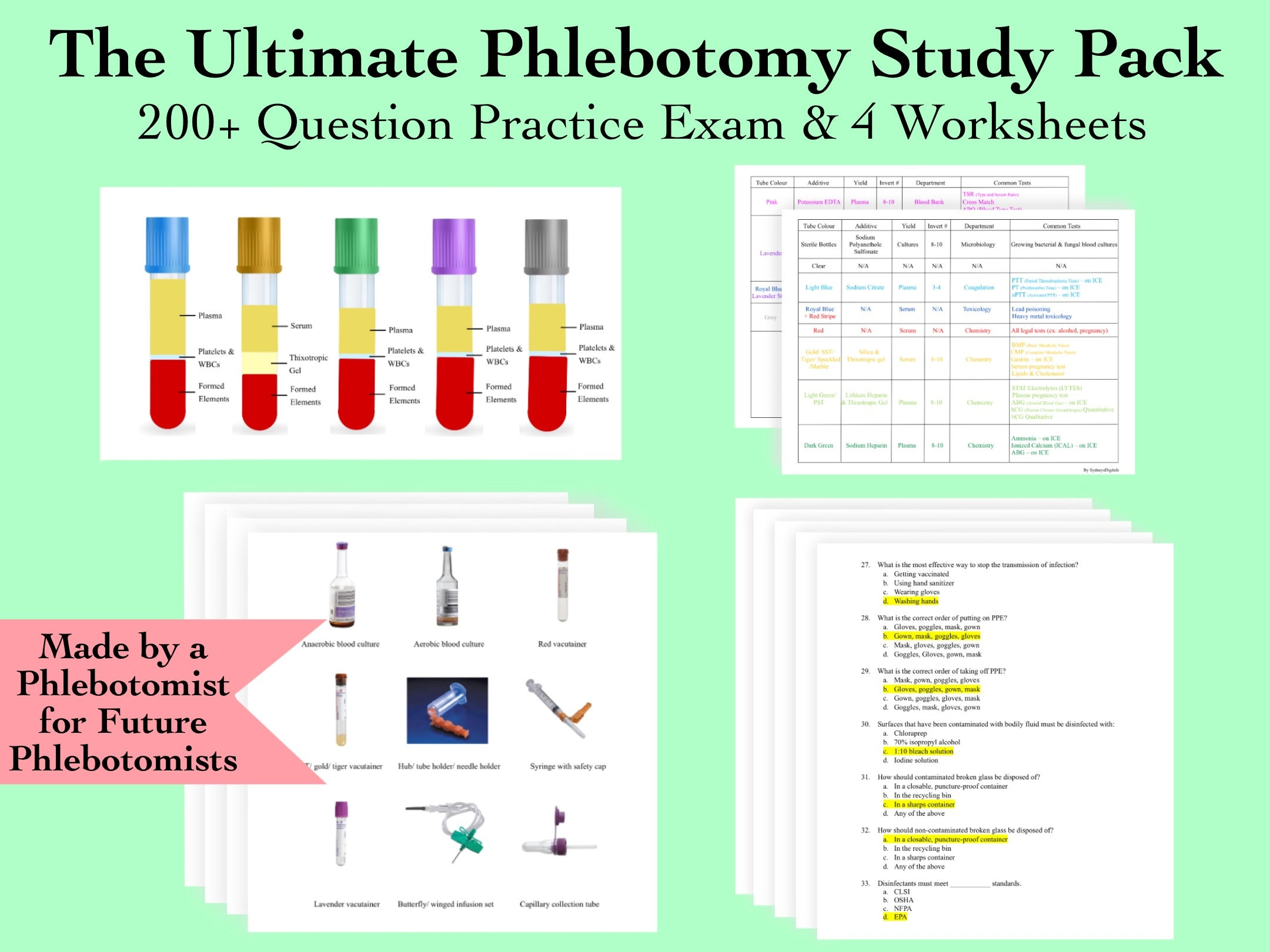 Phlebotomy Study Pack Phlebotomy Practice Test Phlebotomy intended for Free Printable Phlebotomy Practice Test