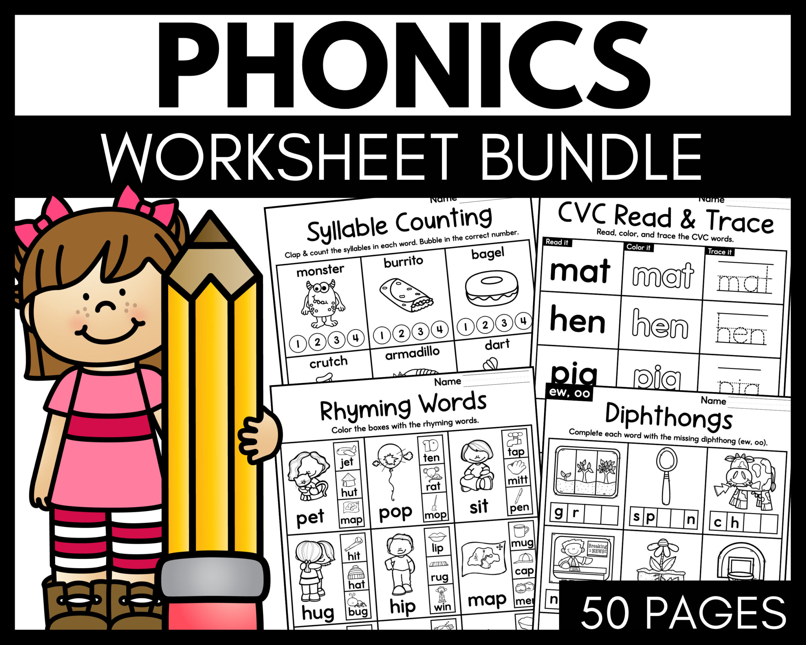 Phonics Worksheets Kindergarten Phonics Printables - Etsy intended for Hooked on Phonics Free Printable Worksheets