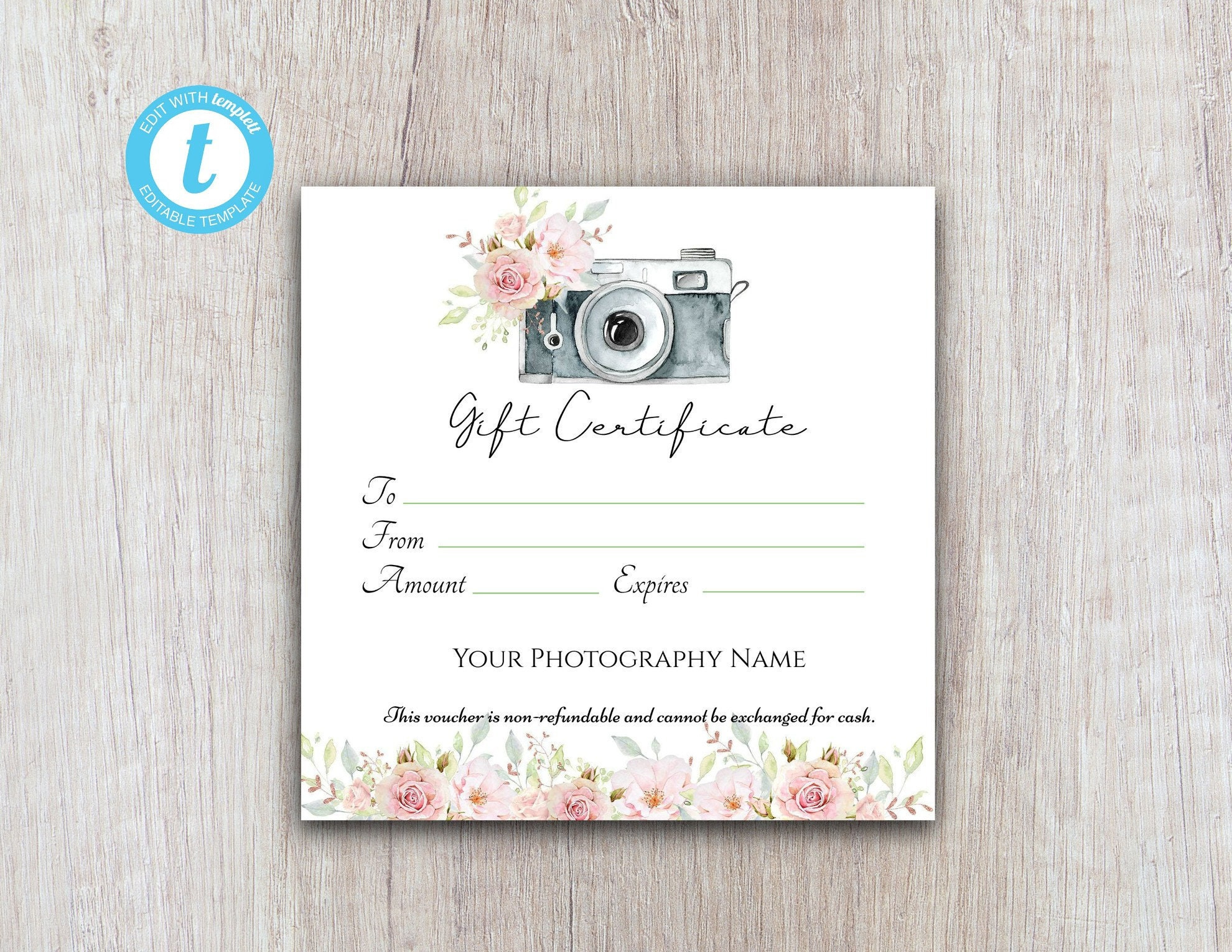 Photography Gift Certificate Template, Gift Voucher Printable with regard to Free Printable Photography Gift Certificate Template