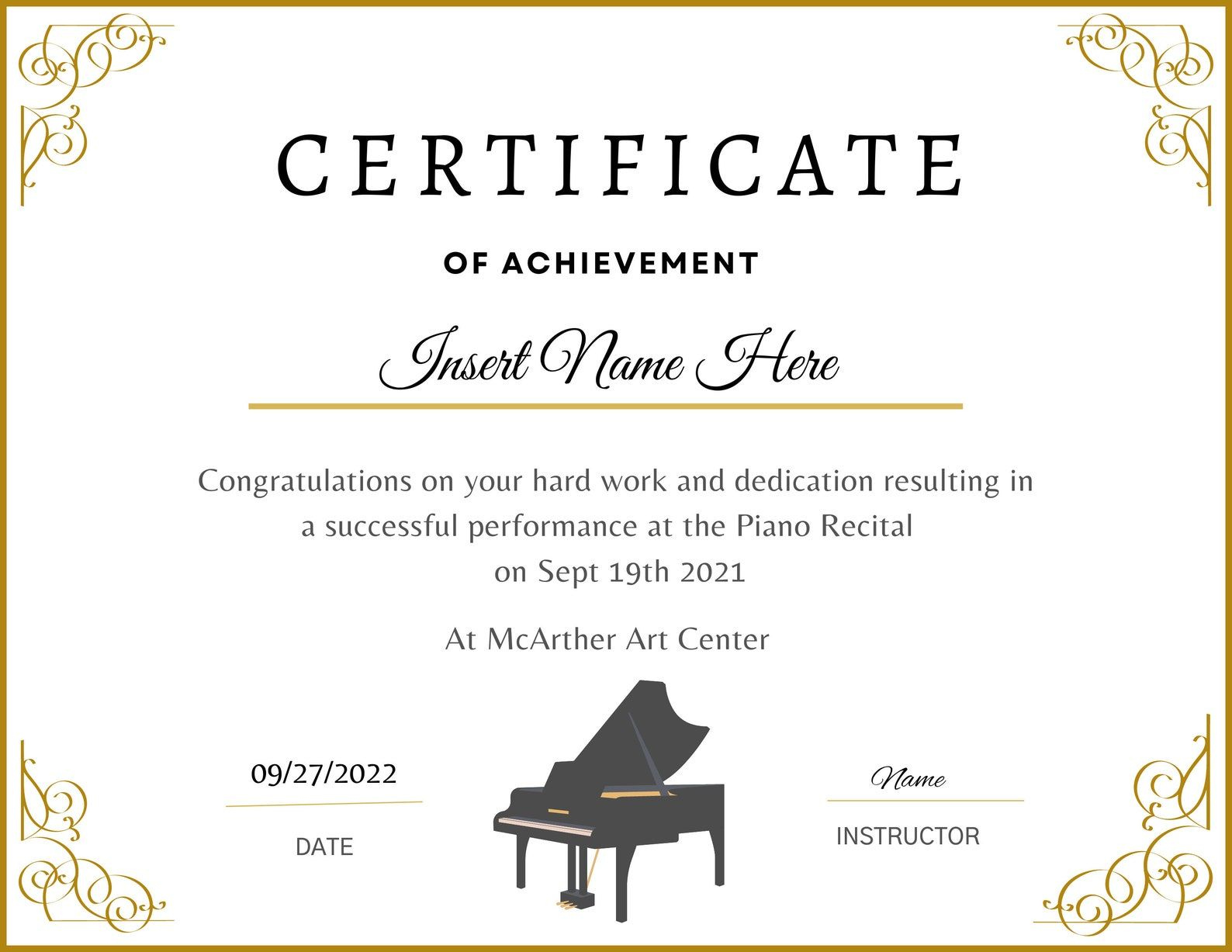 Piano Recital Certificate Piano Award Printable Child - Etsy in Free Printable Piano Recital Certificates