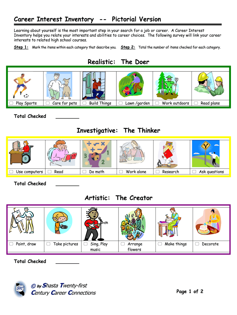 Pictorial Interest Inventory - Fill Online, Printable, Fillable for Printable Career Interest Survey for High School Students Free