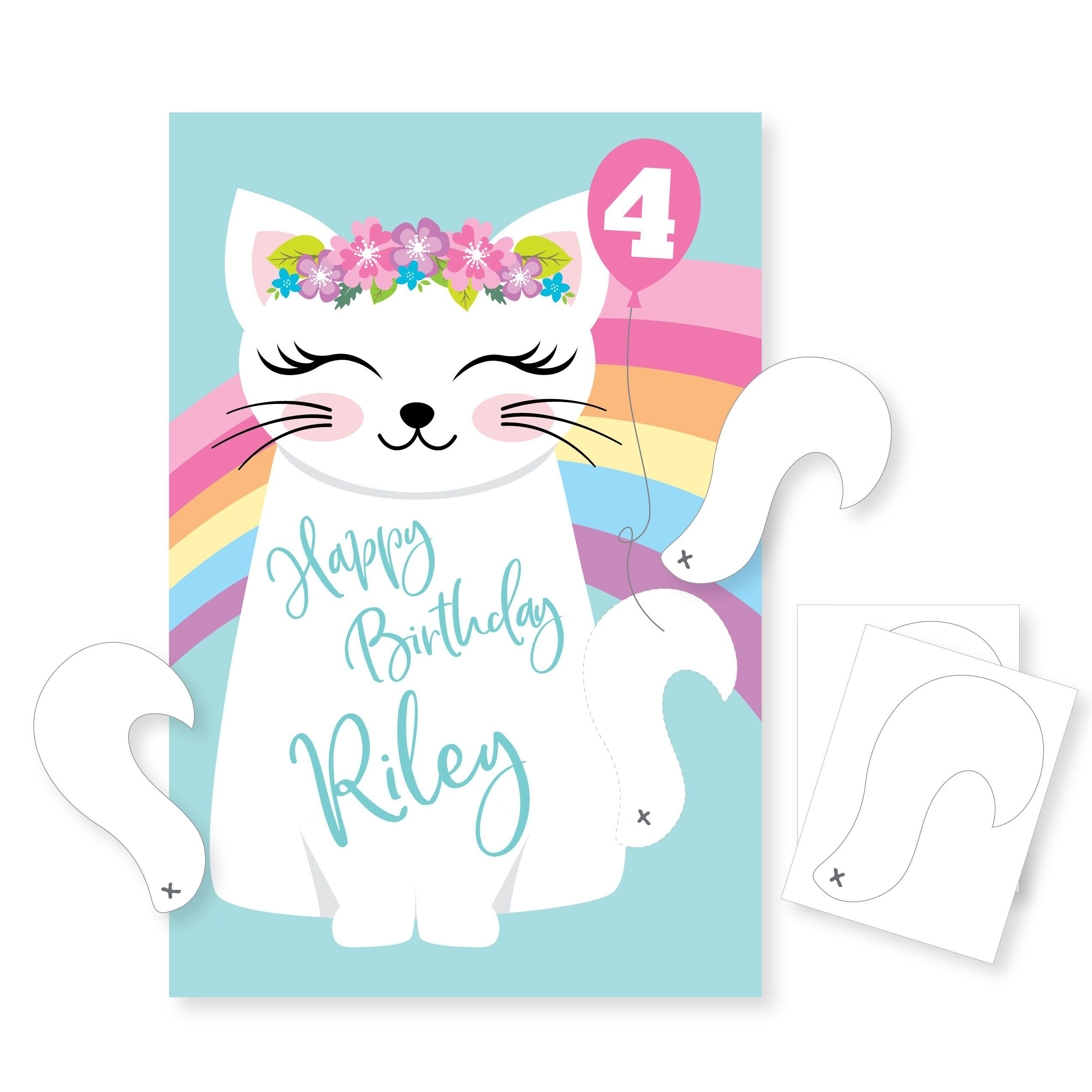 Pin The Tail On The Kitty Cat Rainbow Party Game, Diy Party Game pertaining to Free Printable Pin the Tail on the Cat