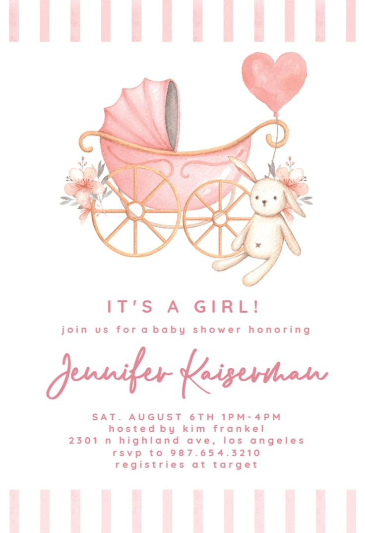 Pink Wishes - Baby Shower Invitation Template | Greetings Island with Greetings Island Free Printable Invitations