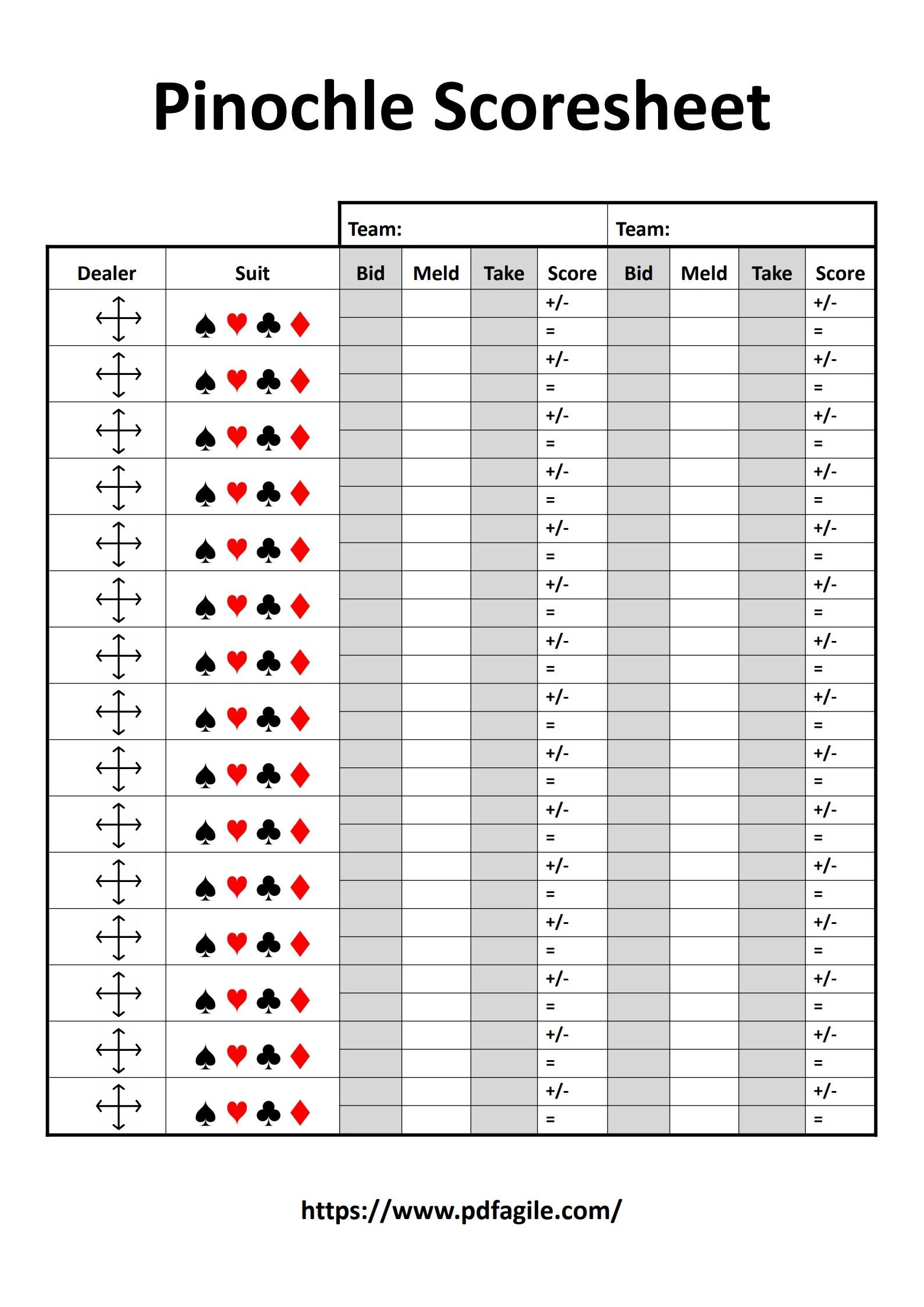 Pinochle Scoresheet Template | Pdf Agile inside Free Printable Pinochle Tallies