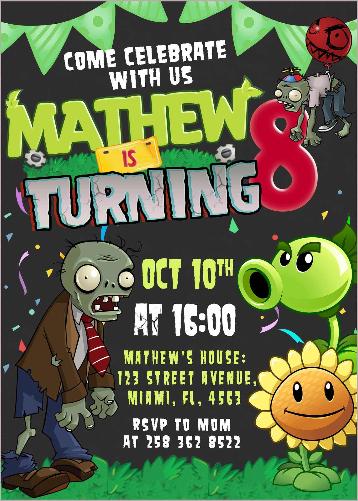 Plants Vs Zombies Birthday Invitation | Fantastic Invite | Plants in Plants Vs Zombies Free Printable Invitations