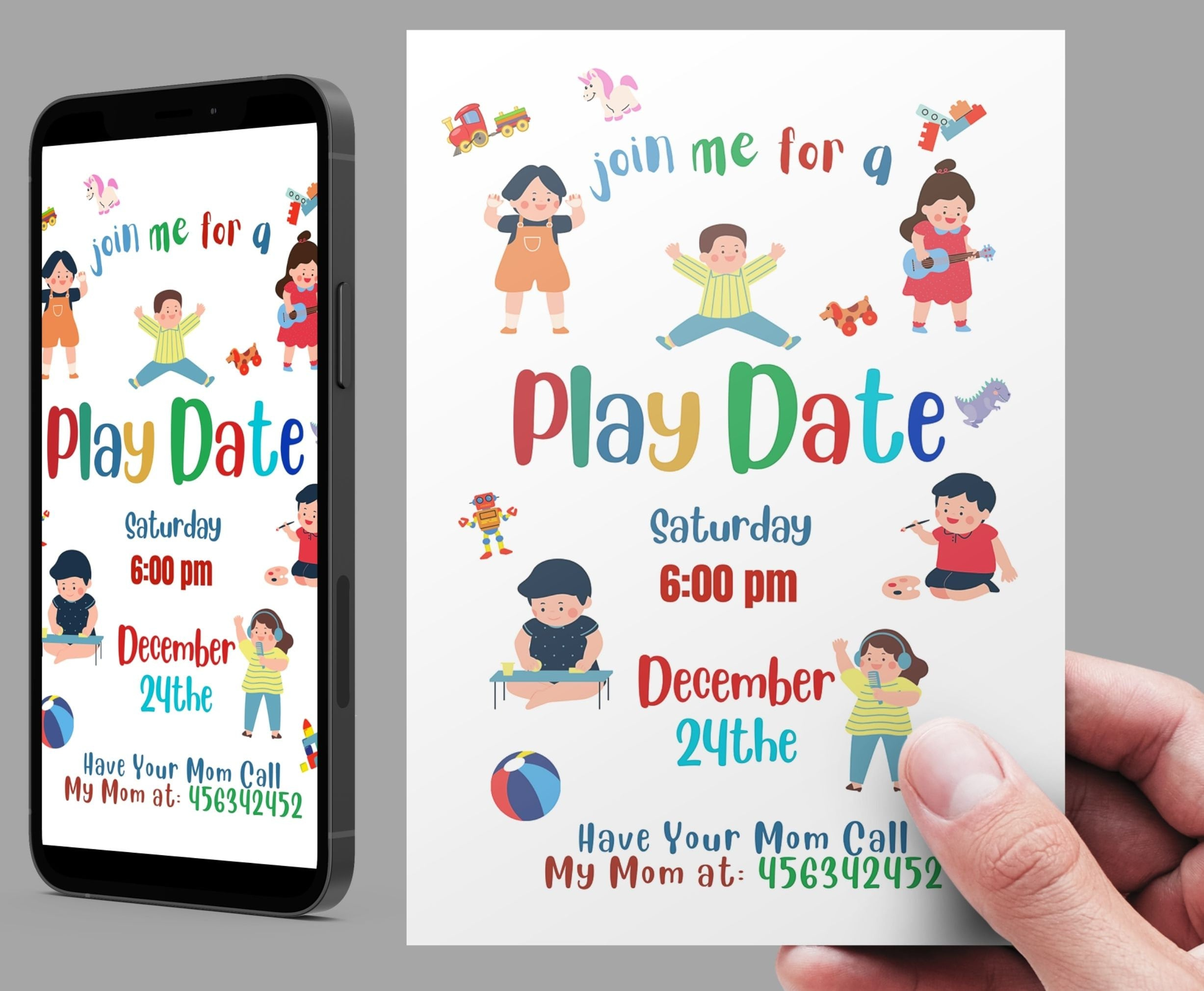 Playdate Invitation Template Editable Printable Playdate Card intended for Play Date Invitations Free Printable