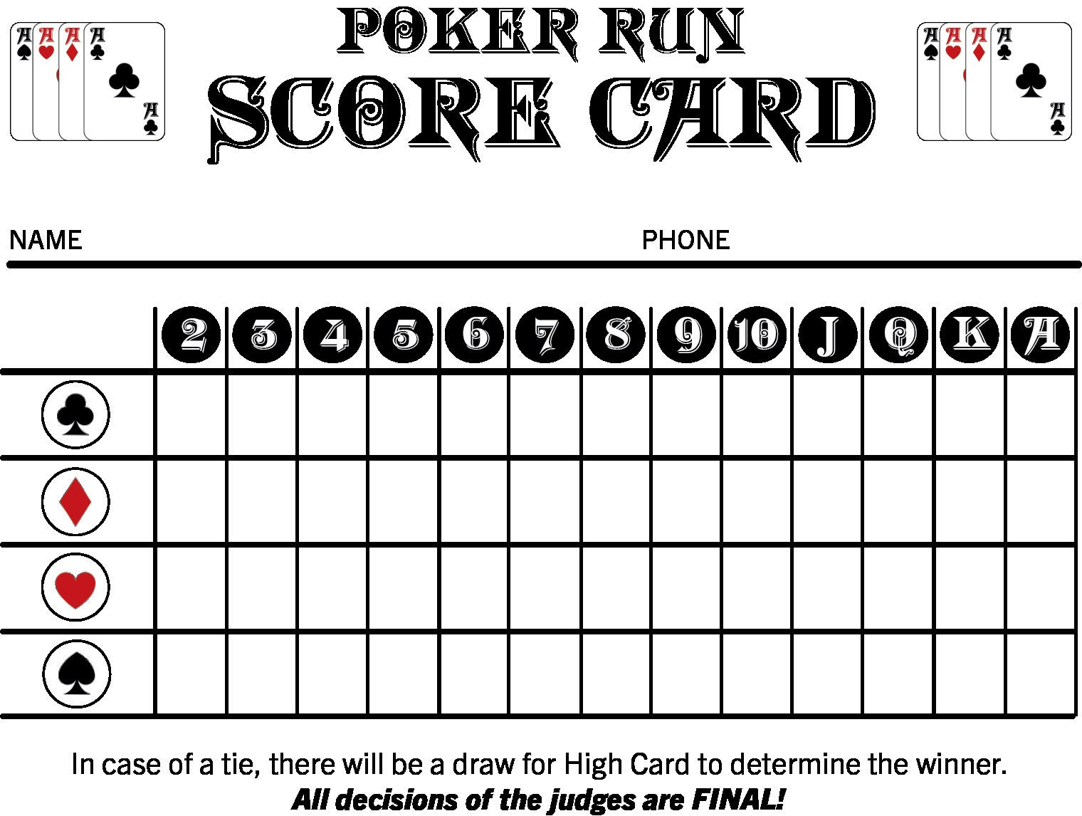 Poker Run Score Cards - Etsy with regard to Free Printable Poker Run Sheets