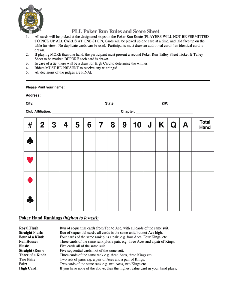 Poker Run Score Sheet - Fill Online, Printable, Fillable, Blank pertaining to Free Printable Poker Run Sheets