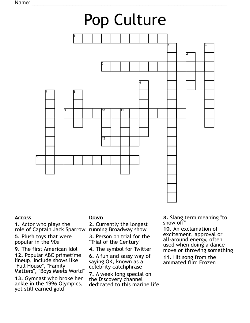 Pop Culture Crossword - Wordmint pertaining to Pop Culture Crossword Printable Free