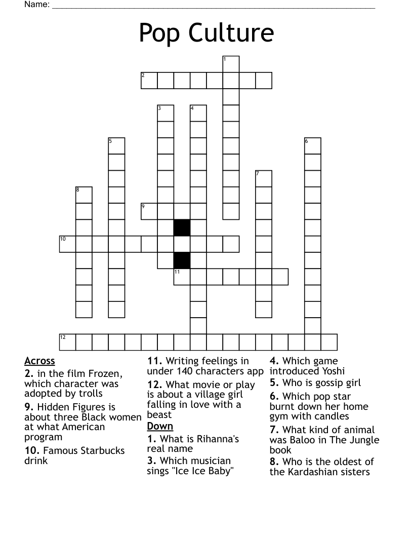 Pop Culture Crossword - Wordmint within Pop Culture Crossword Printable Free