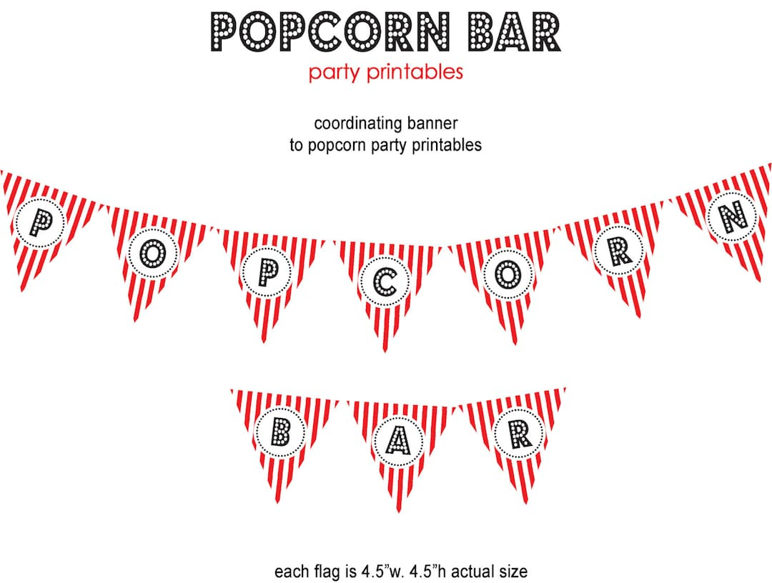 Popcorn Bar Party Printables-Popcorn Bar Banner - Etsy.de with Popcorn Bar Free Printables