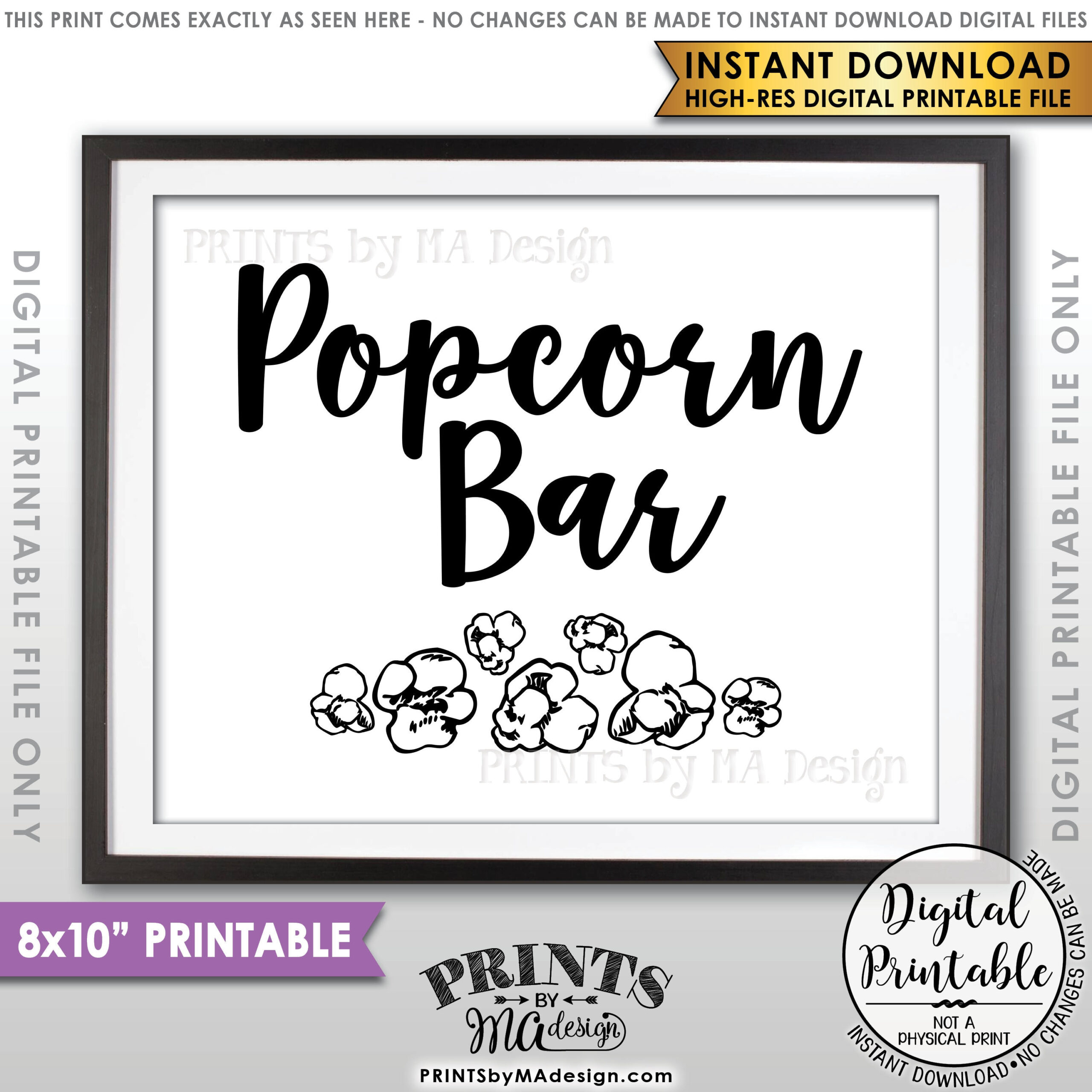 Popcorn Bar Sign, Popcorn Sign, Treat, Graduation Party, Birthday with regard to Popcorn Bar Sign Printable Free