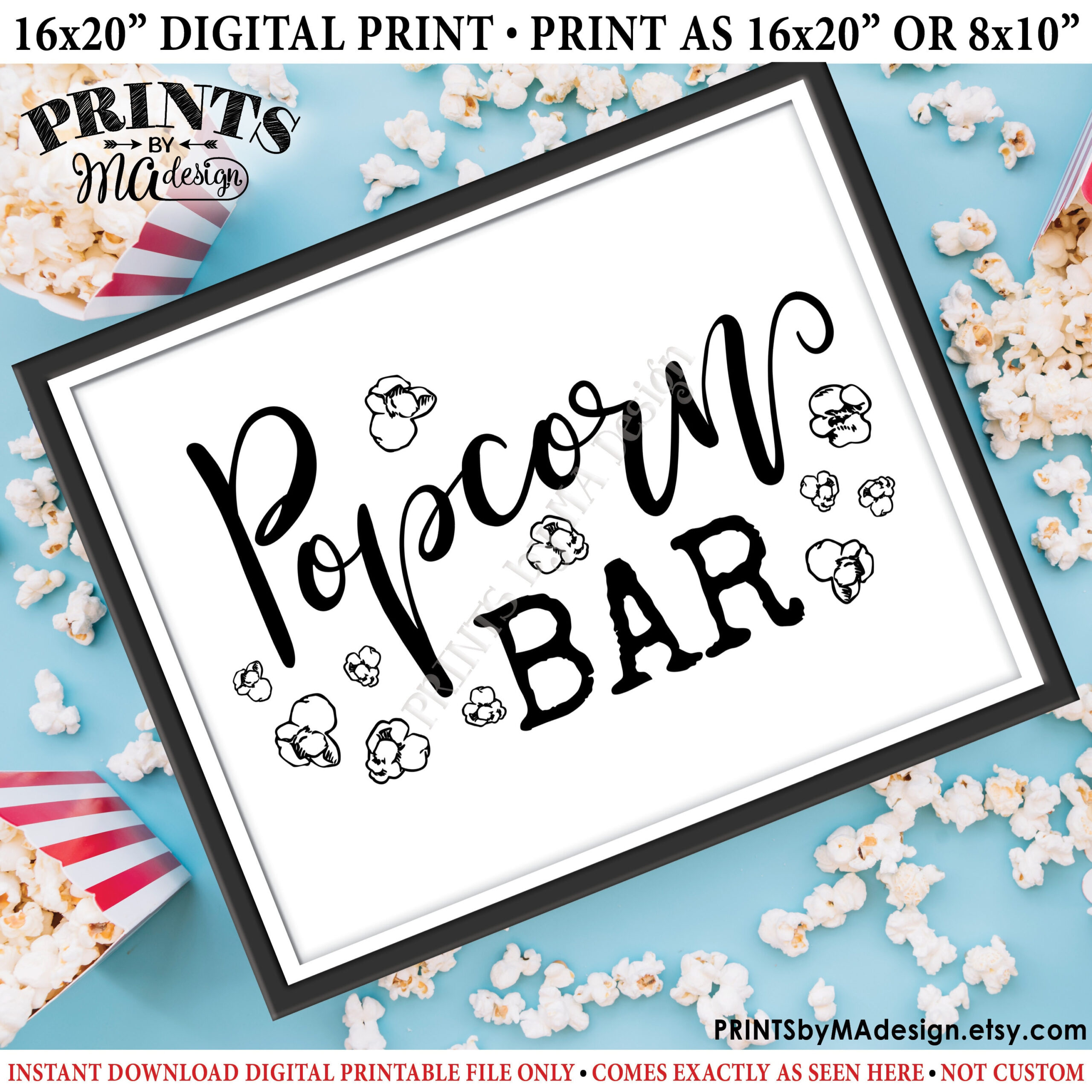 Popcorn Bar Sign, Printable 8X10/16X20” Sign, Instant Download within Popcorn Bar Sign Printable Free