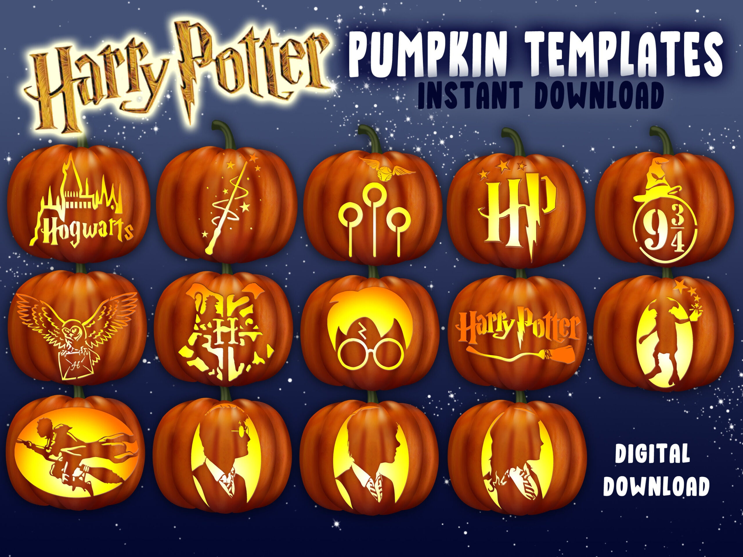 Potter Pumpkin Carving Stencils | A4 Jack O Lantern Template Patterns in Free Printable Harry Potter Pumpkin Carving Patterns