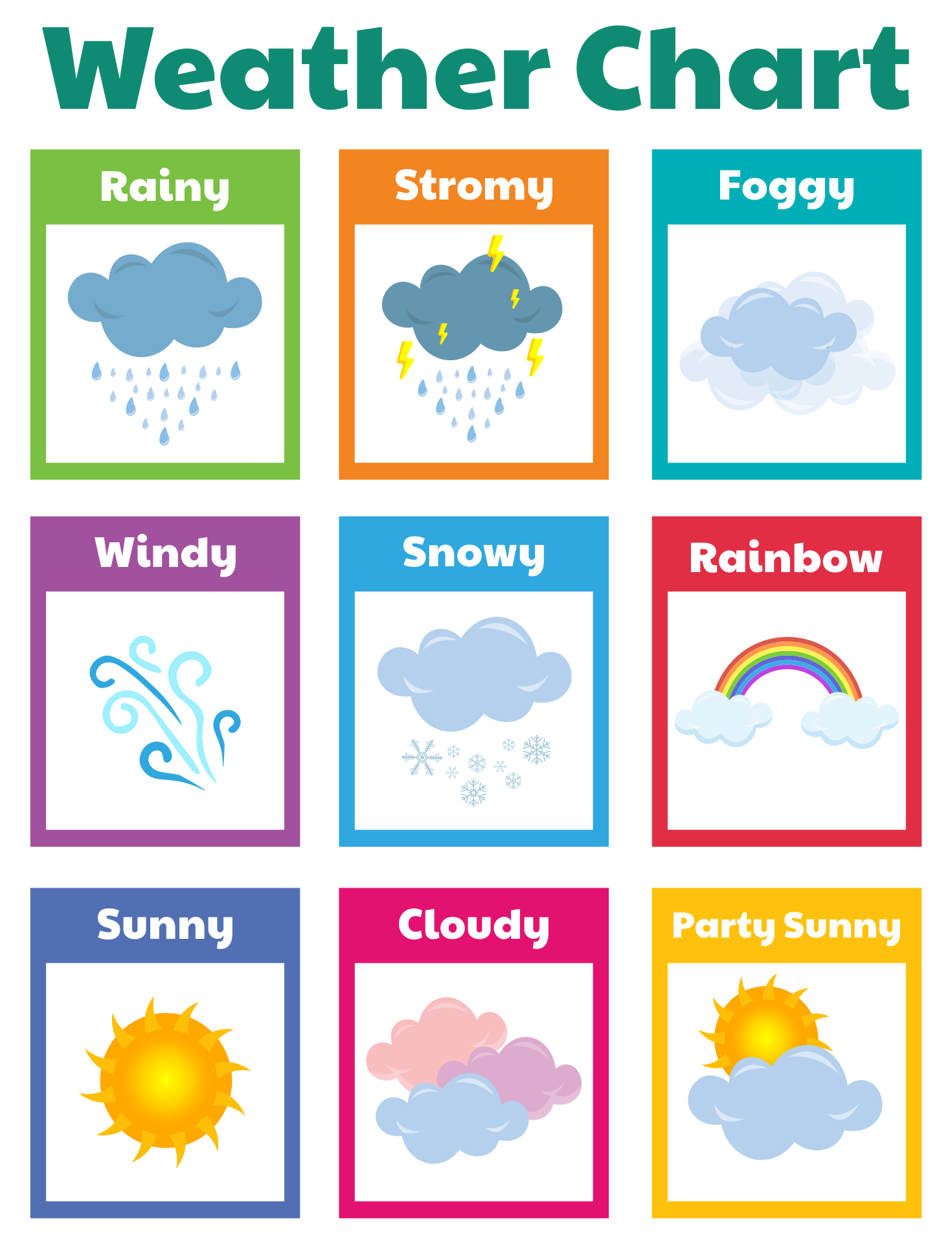 Preschool Weather Chart With Clouds And Rainbows intended for Free Printable Weather Chart For Preschool