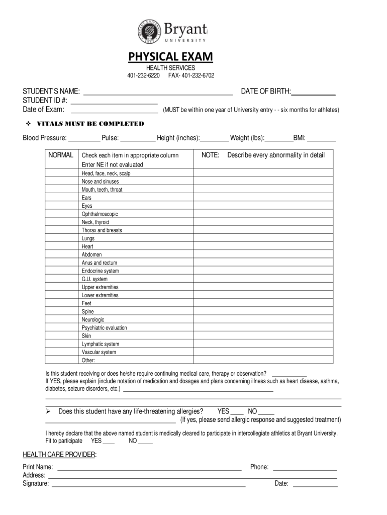 Printable Basic Physical Exam Form Pdf - Fill Online, Printable for Free Printable Physical Exam Forms