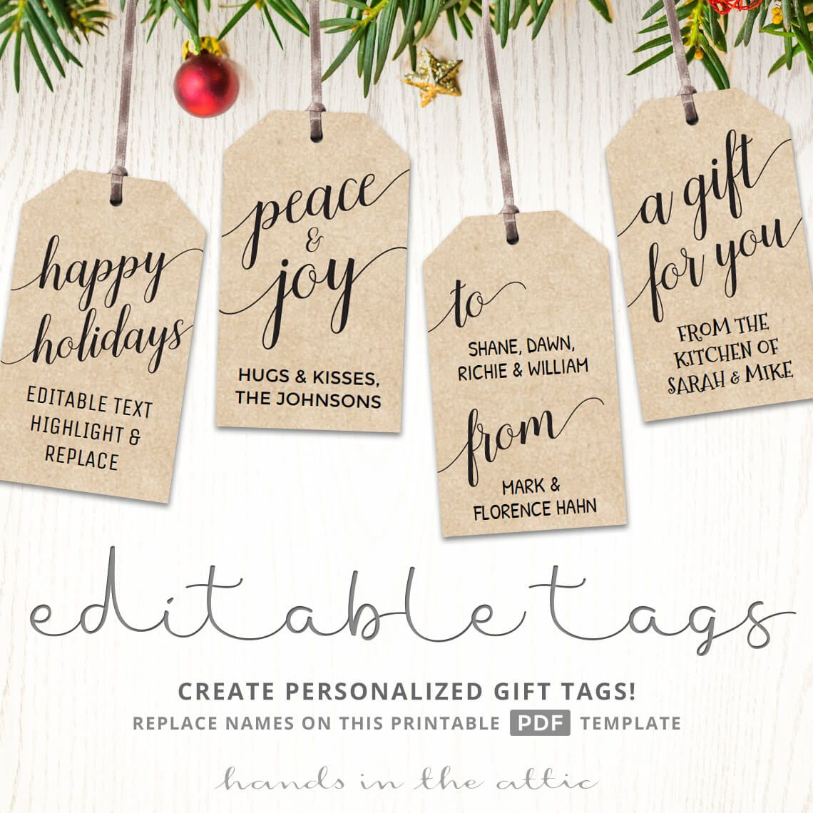 Printable Christmas Gift Tags | Kraft &amp;amp; White | Hands In The Attic in Printable Gift Tags Customized Free