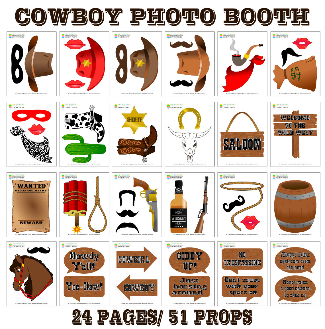 Printable Cowboy Photo Booth Propsphoto Booth Sign-Wild West Photo throughout Free Printable Western Photo Props