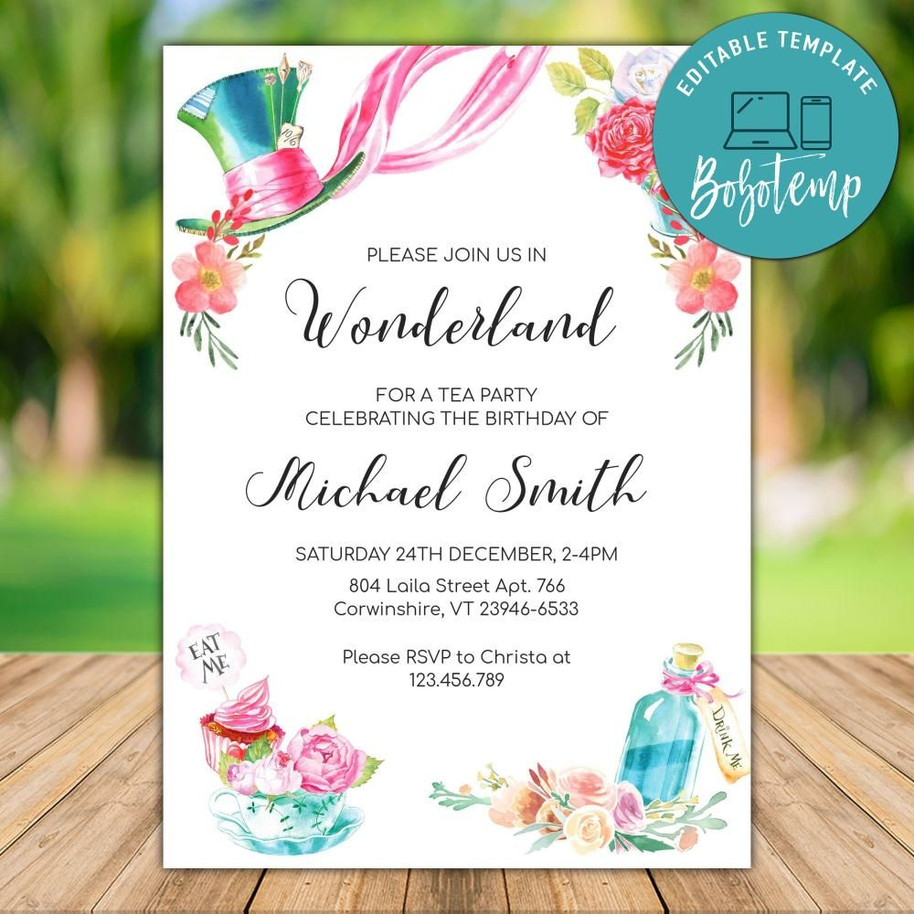 Printable Mad Hatter Tea Party Invitation Instant Download | Bobotemp in Mad Hatter Tea Party Invitations Free Printable