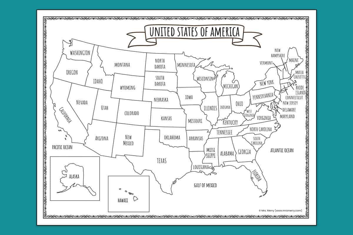 Printable Map Of The United States | Mrs. Merry for Free Printable USA Map