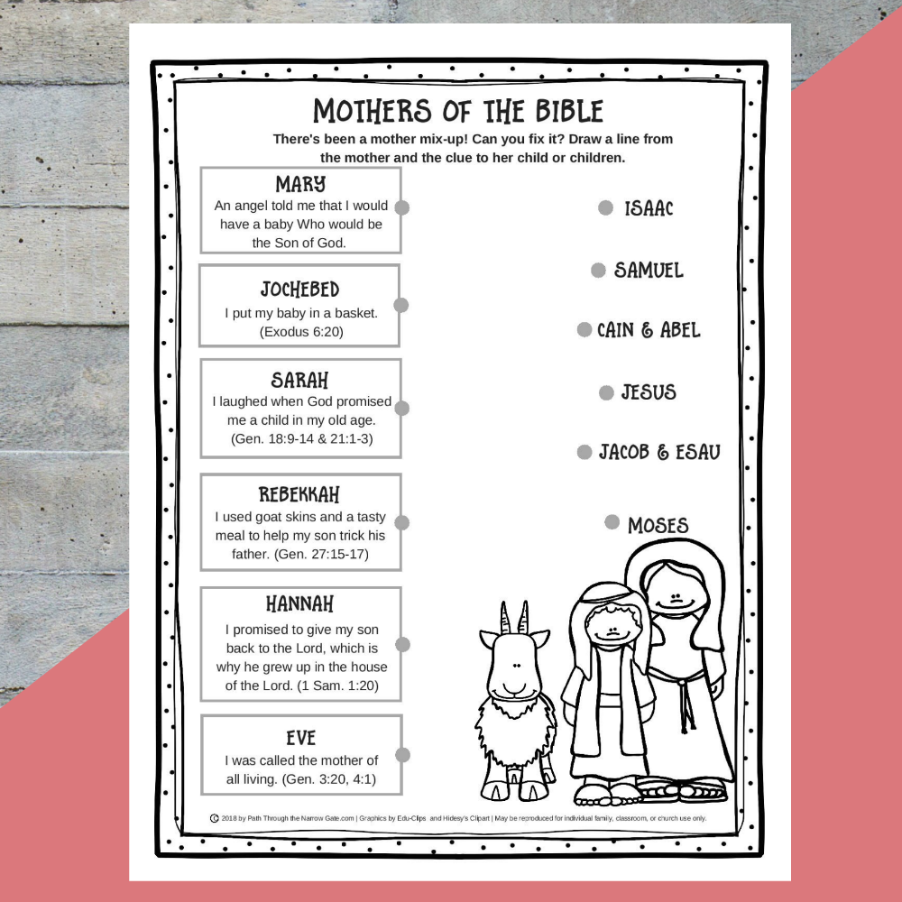 Printable Mothers Of The Bible Worksheet - Kids Bible Teacher regarding Sunday School Activities Free Printables