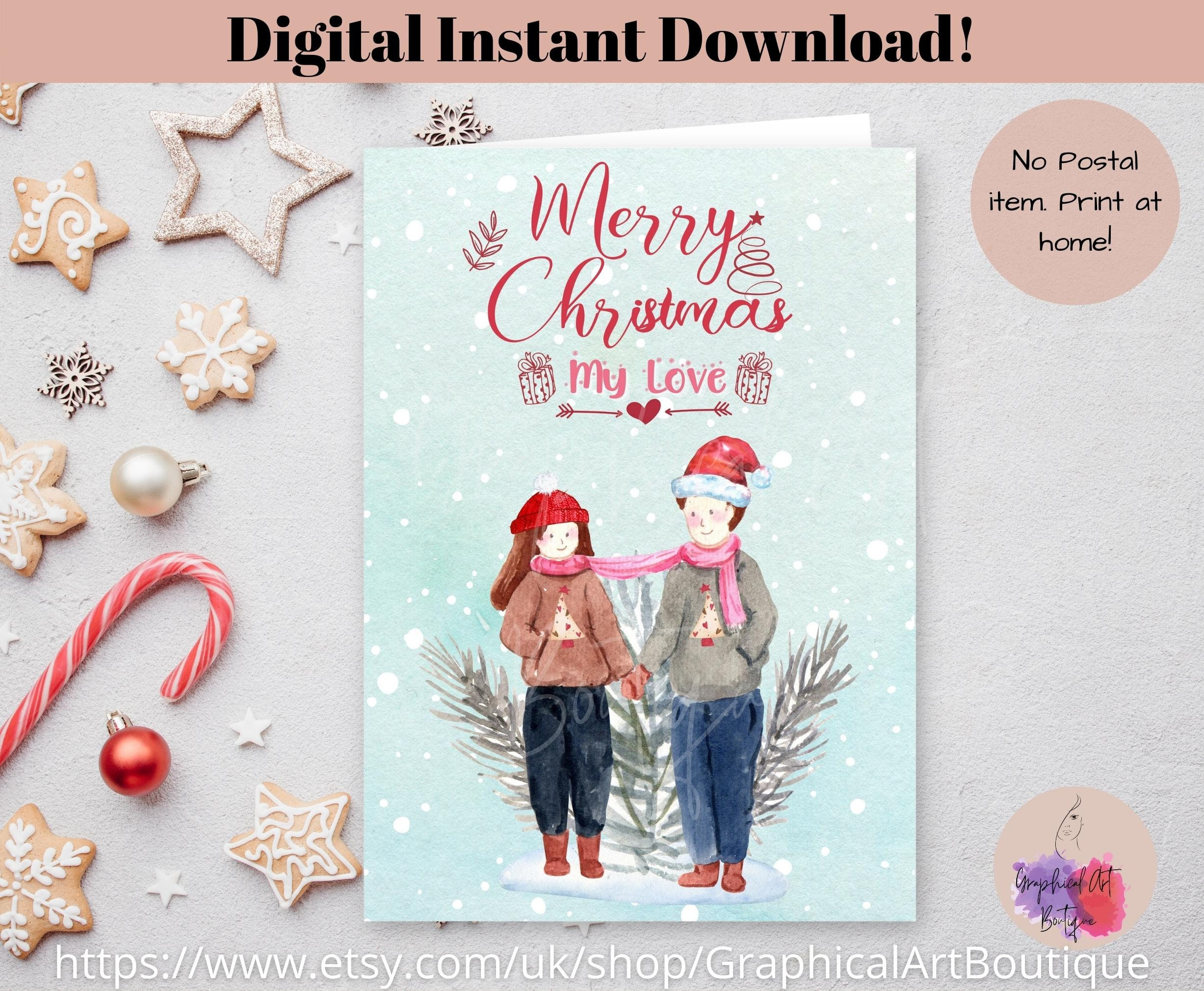 Printable My Love Christmas Xmas Card For Romantic Couples within Free Printable Romantic Christmas Cards