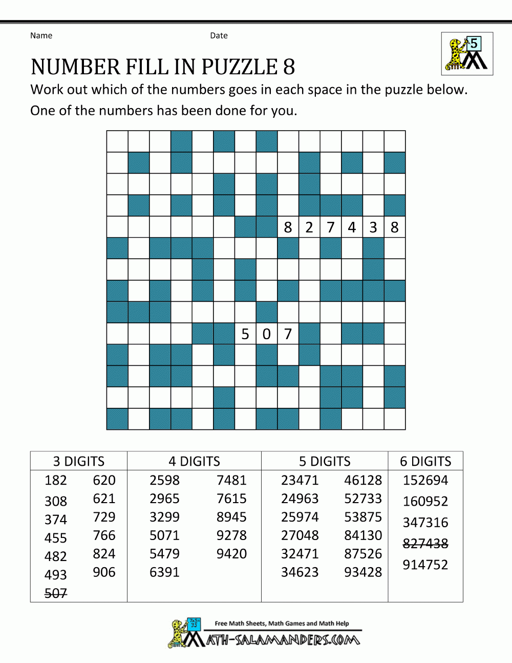 Printable Number Fill In Puzzle 8 intended for Number Fill in Puzzles Free Printable