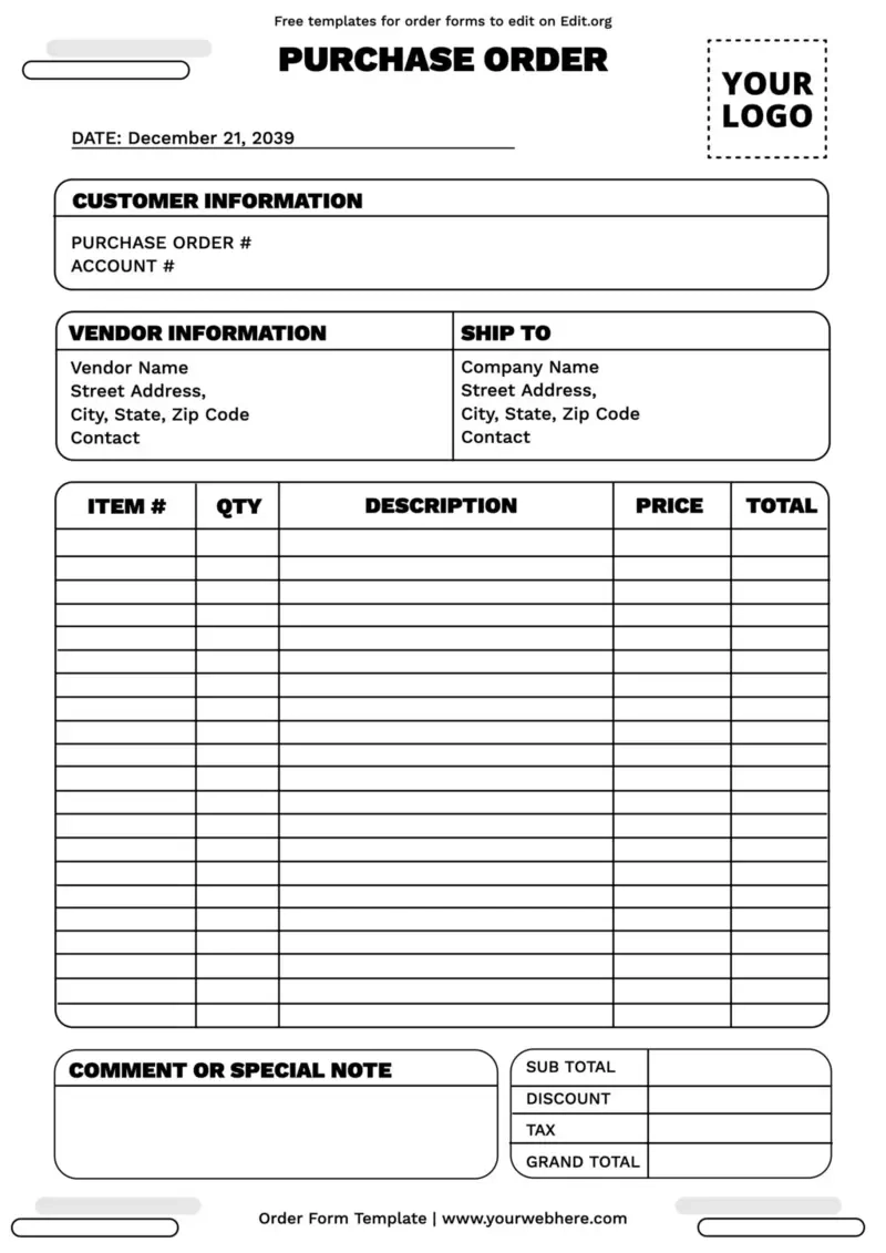 Printable Order Form Templates with Free Printable Order Forms