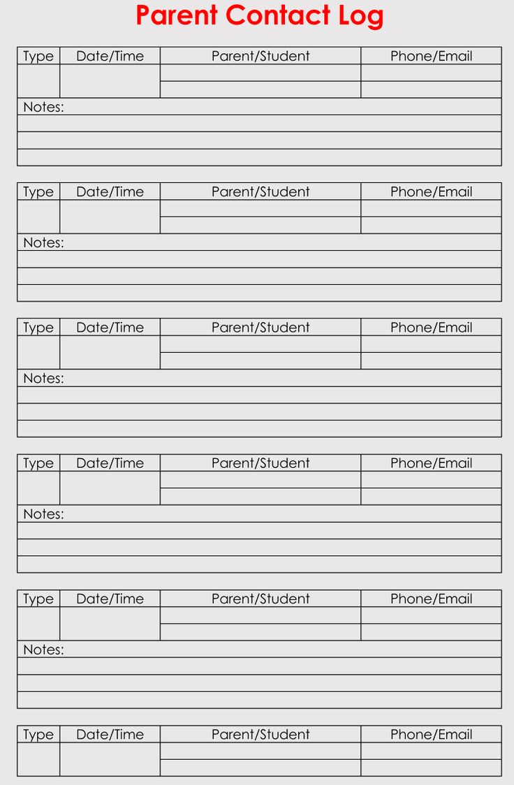 Printable Parent Contact Log Sheet Templates (Excel, Word with regard to Free Printable Parent Information Sheet