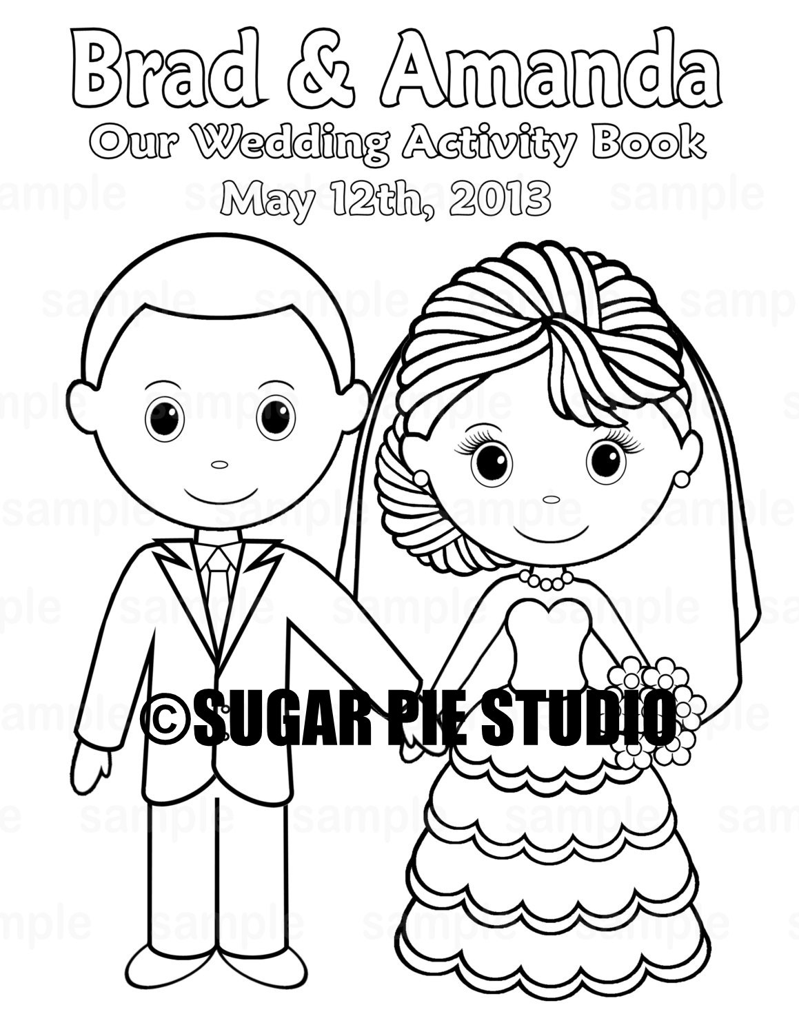 Printable Personalized Wedding Coloring Activity Book Favor Kids in Free Printable Personalized Wedding Coloring Book