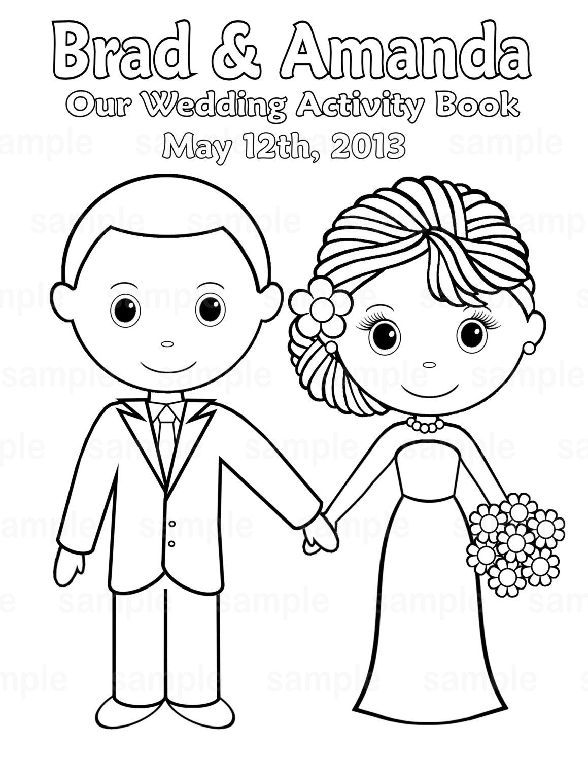 Printable Personalized Wedding Coloring Activity Book Favor Kids within Free Printable Personalized Wedding Coloring Book