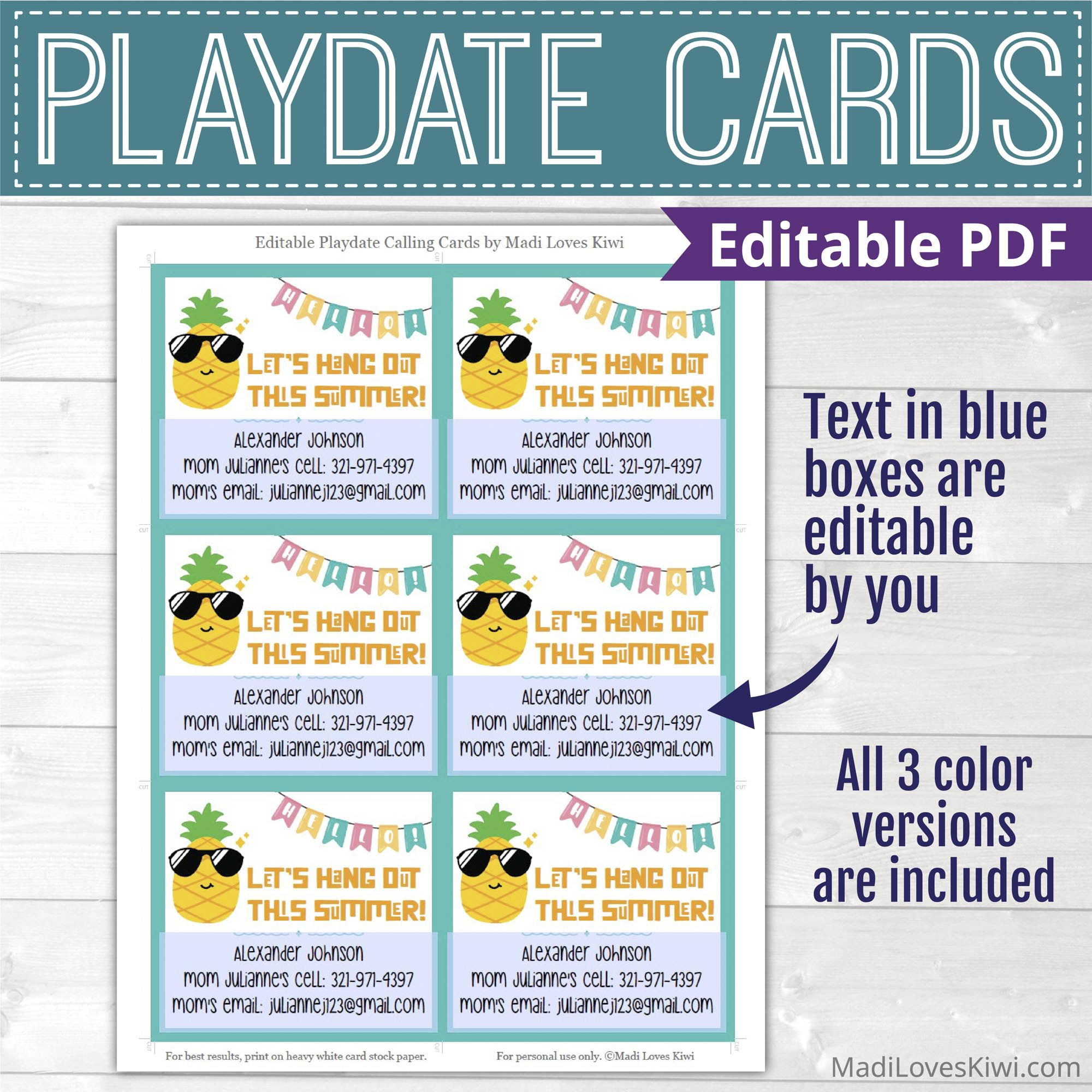 Printable Playdate Card For Kid , Pineapple Summer Play Date Card regarding Play Date Invitations Free Printable