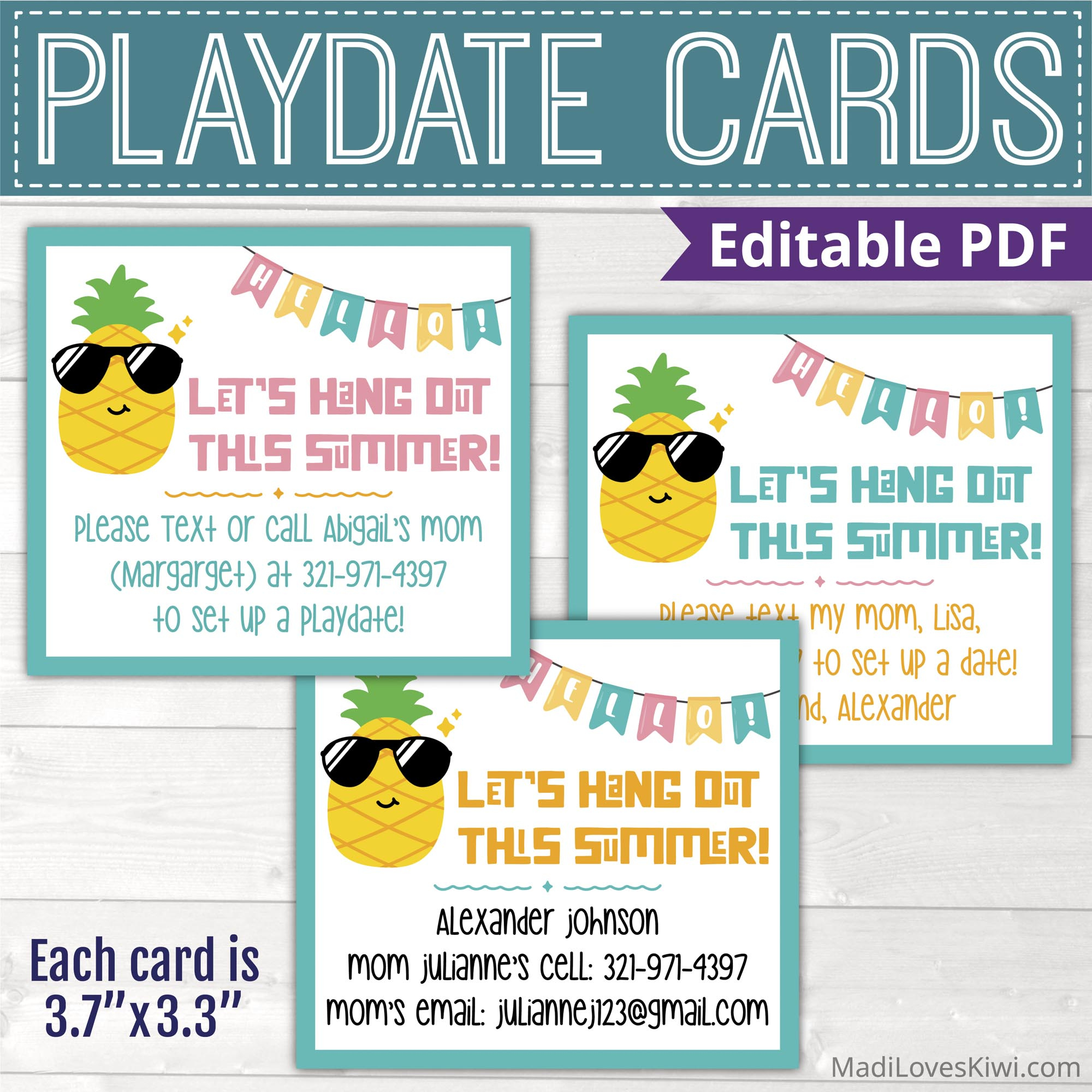 Printable Playdate Card For Kid , Pineapple Summer Play Date Card with Free Printable Play Date Cards