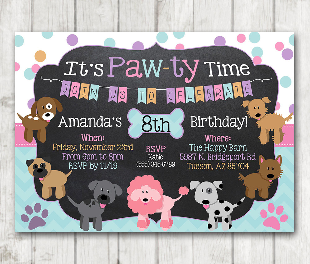 Printable Puppy Birthday Invitation Pawty Invitation Chalkboard throughout Free Printable Puppy Dog Birthday Invitations