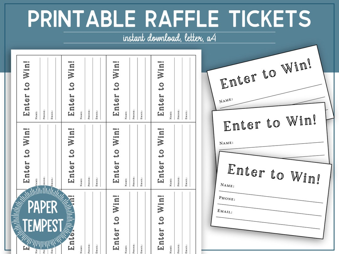 Printable Raffle Tickets Template, Enter To Win Tickets, Printable pertaining to Free Printable Raffle Ticket Template Download