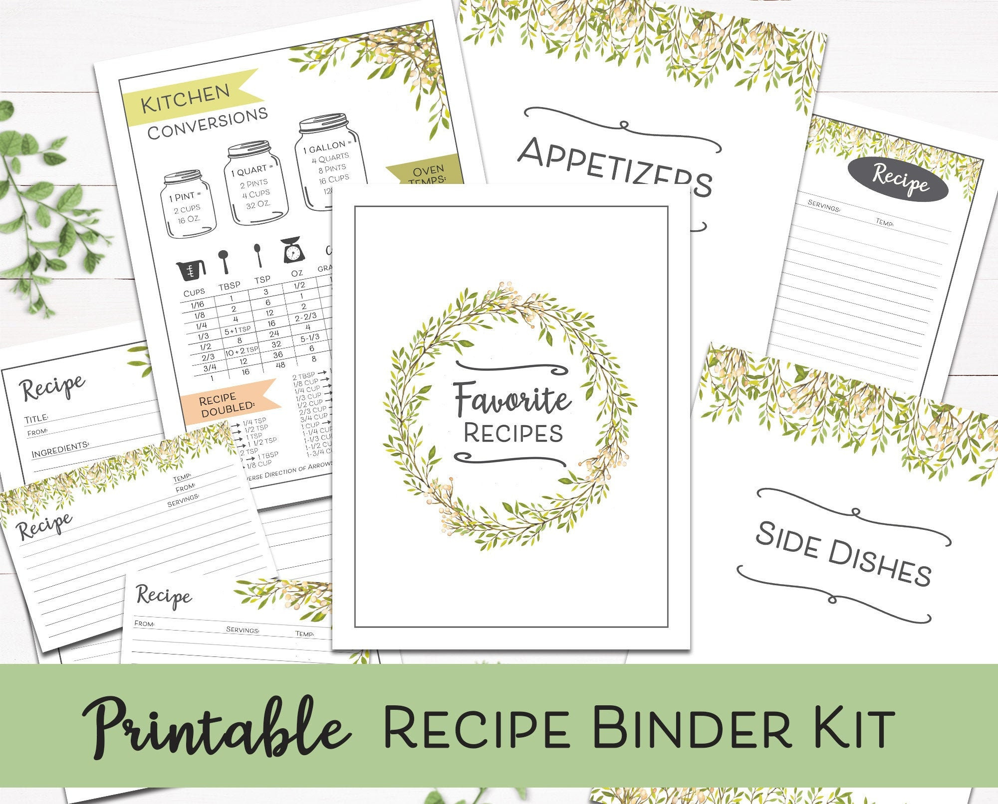 Printable Recipe Binder Kit, Fillable Recipe Cards, Digital Recipe with regard to Free Printable Recipe Binder