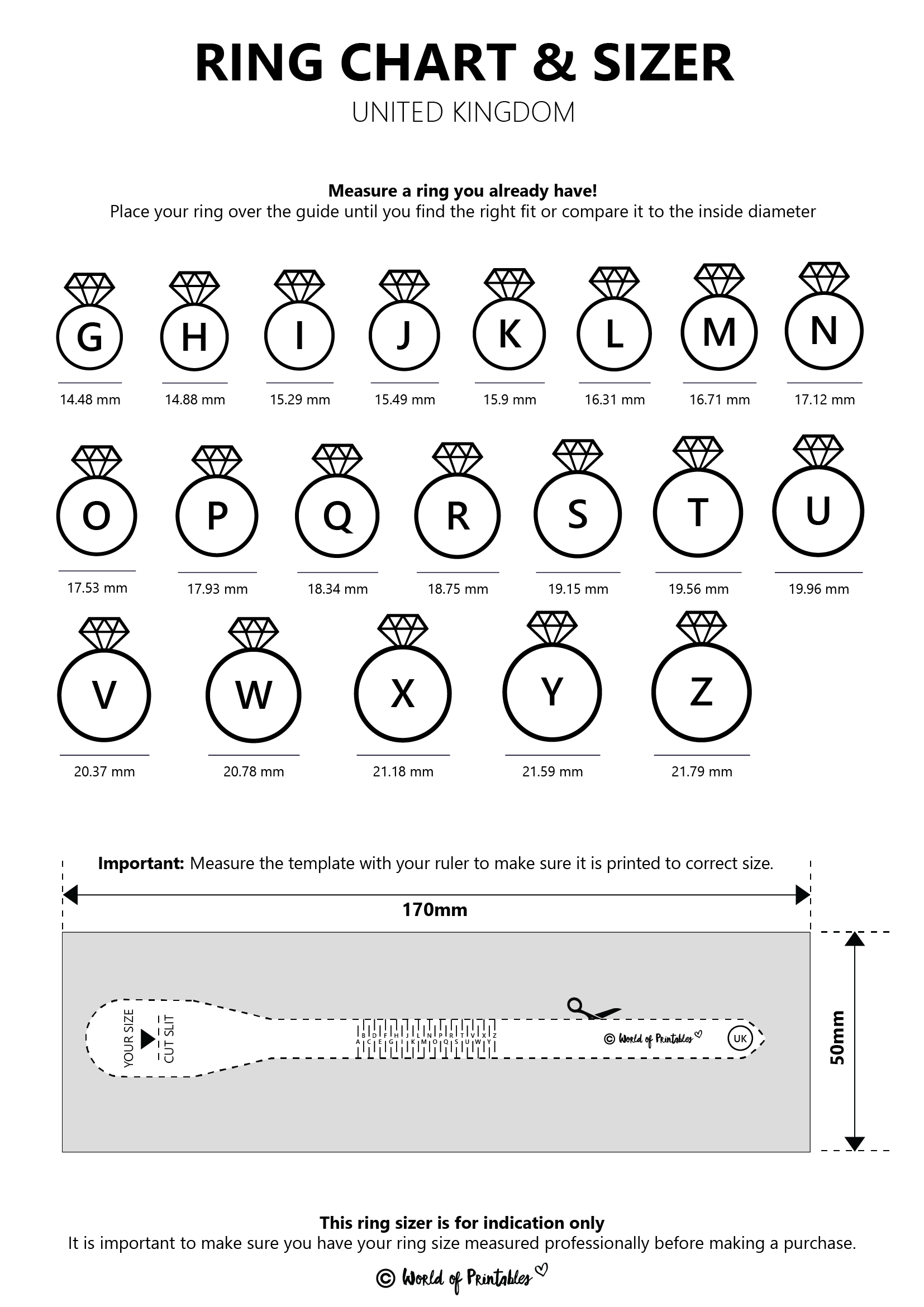 Printable Ring Size Chart - Find Your Ring Size Easy pertaining to Free Printable Ring Sizer Uk