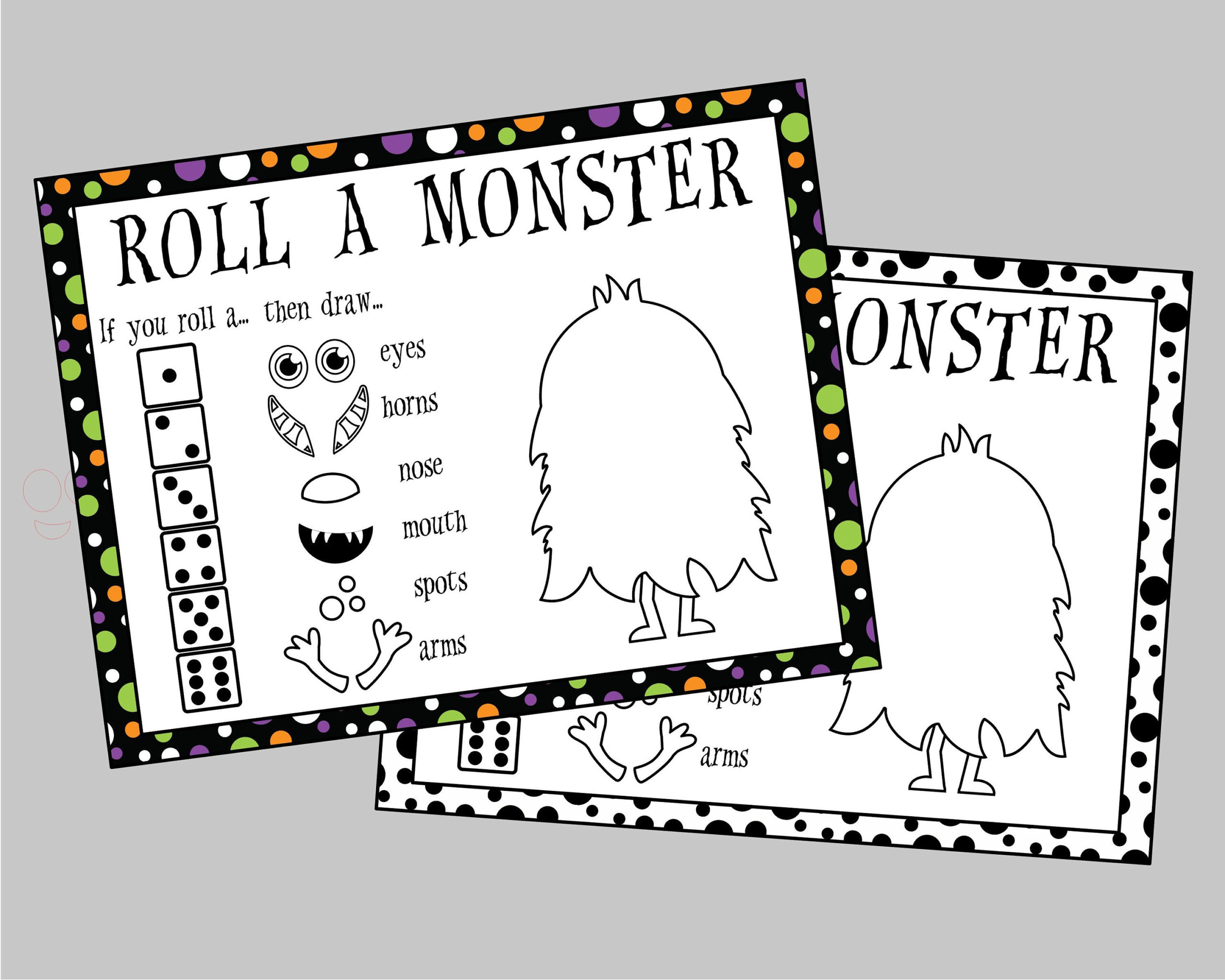 Printable Roll A Monster Game. Monster Dice Game Classroom pertaining to Roll A Monster Free Printable