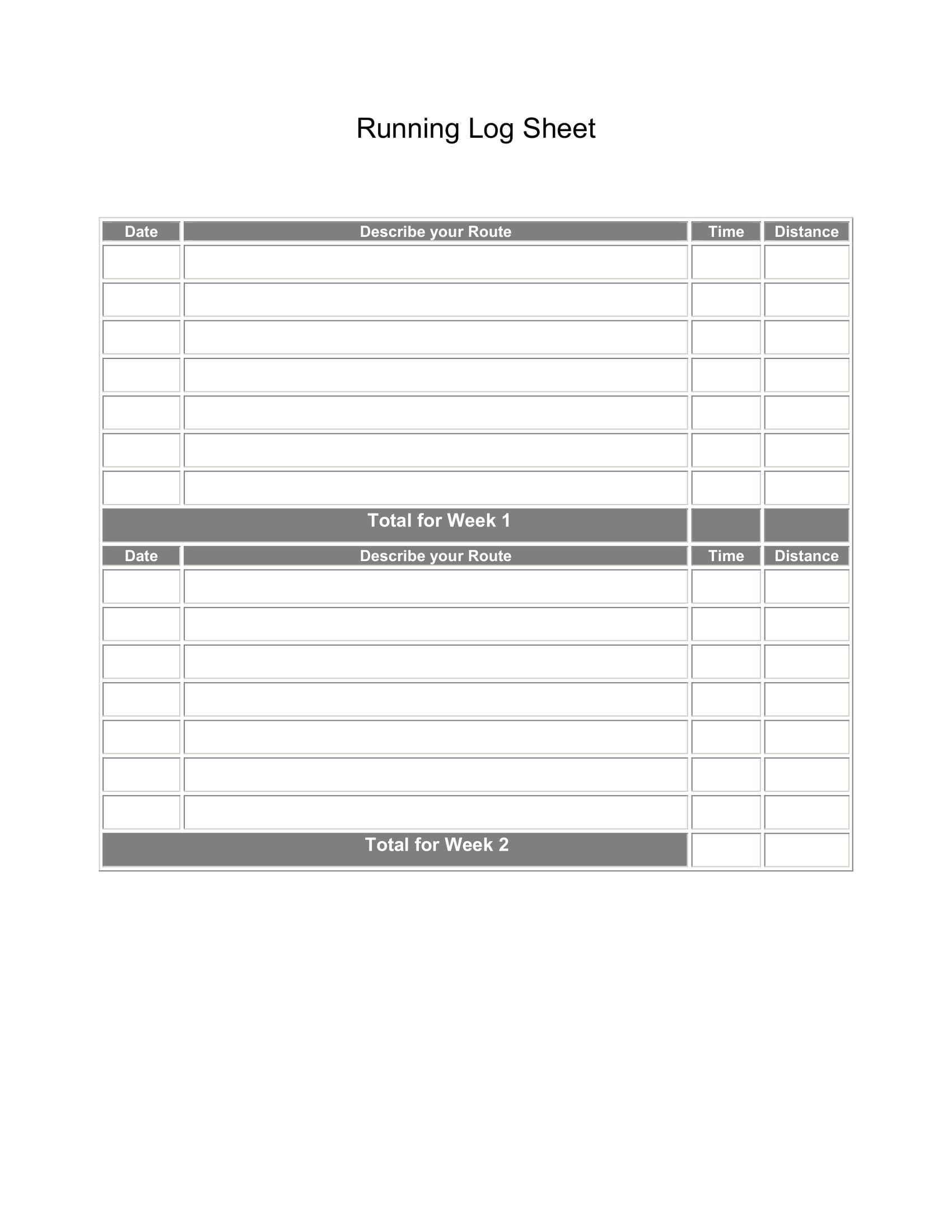 Printable Running Log Sheets within Free Printable Running Log