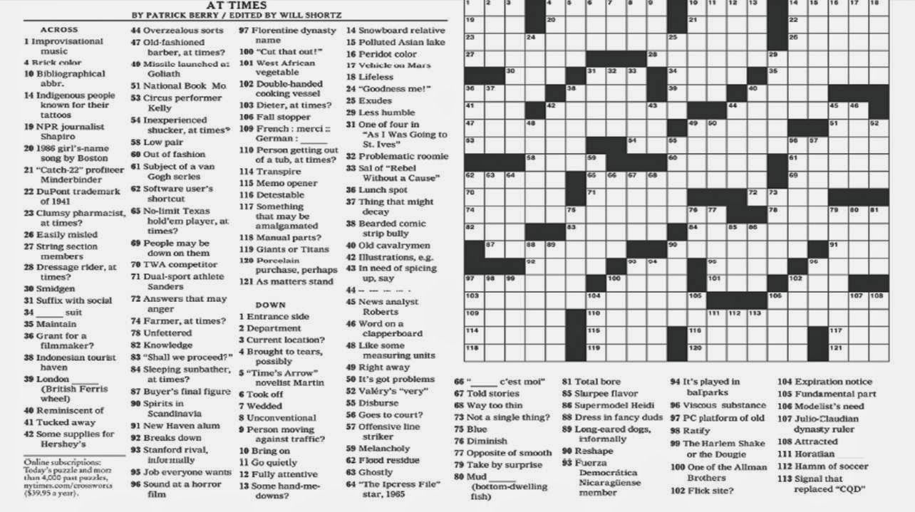 Printable Sunday Crossword Puzzles New York Times | Printable intended for Free Printable Sunday Crossword Puzzles