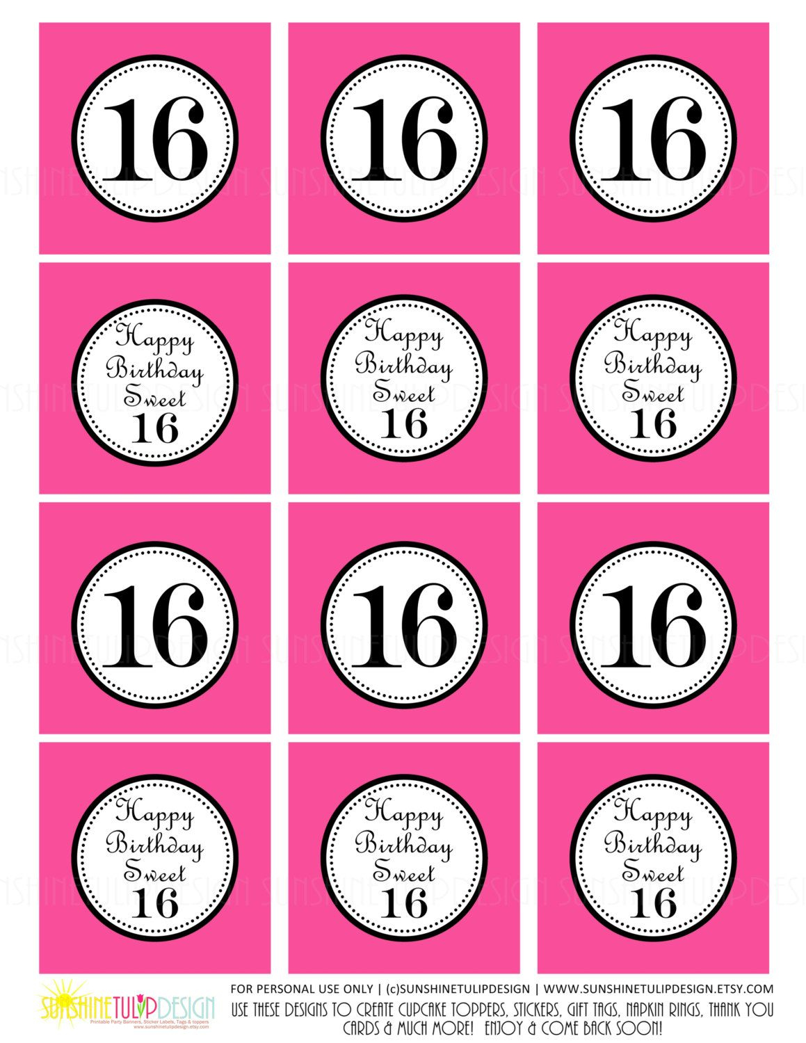 Printable Sweet 16 Hot Pink Birthday Cupcake Toppers And Party regarding Free Printable Sweet 16 Labels