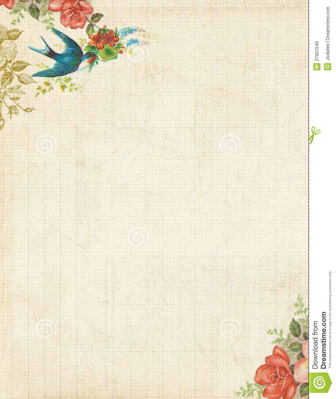 Printable Vintage Bird And Roses Stationary Or Background in Free Printable Vintage Stationary