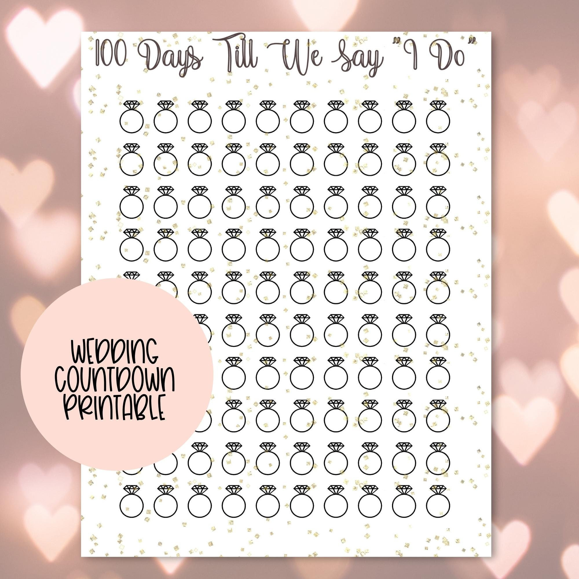 Printable Wedding Countdown 100 Days Till We Say I Do - Etsy with Free Printable Wedding Countdown