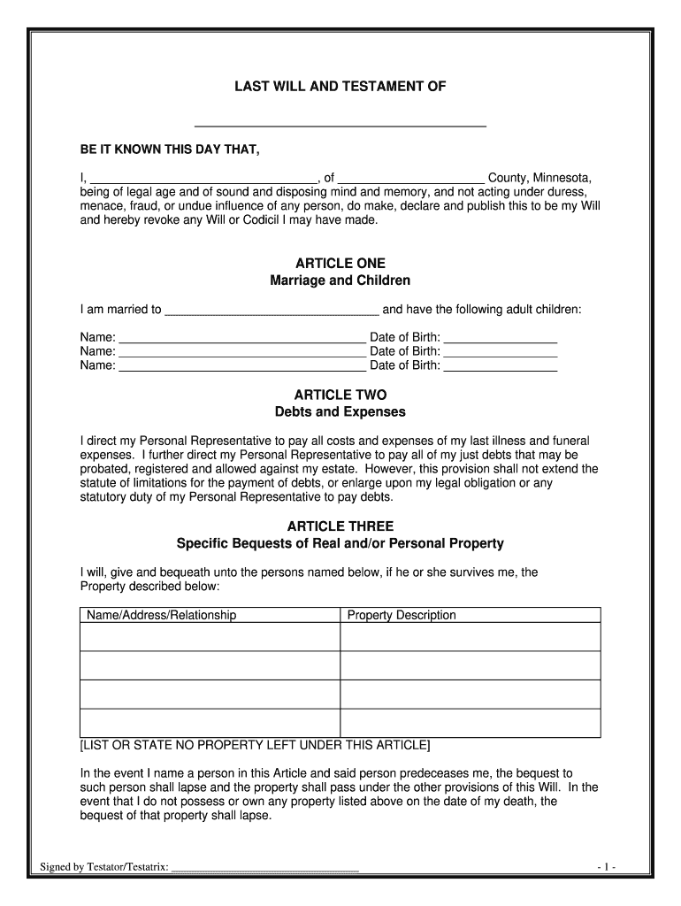 Printable Will Forms Pdf - Fill Online, Printable, Fillable, Blank inside Free Printable Will Papers