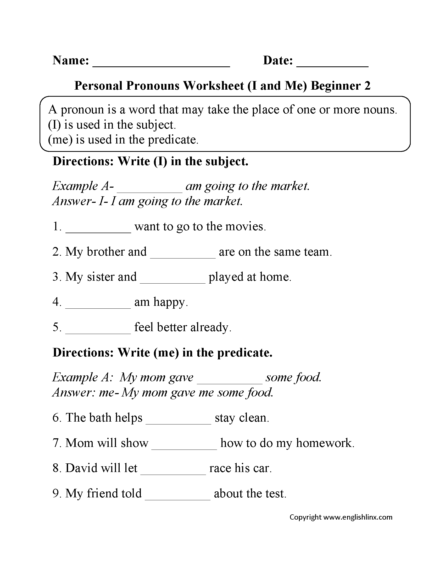 Pronouns Worksheets | Personal Pronouns Worksheets regarding Free Printable Pronoun Worksheets for 2nd Grade